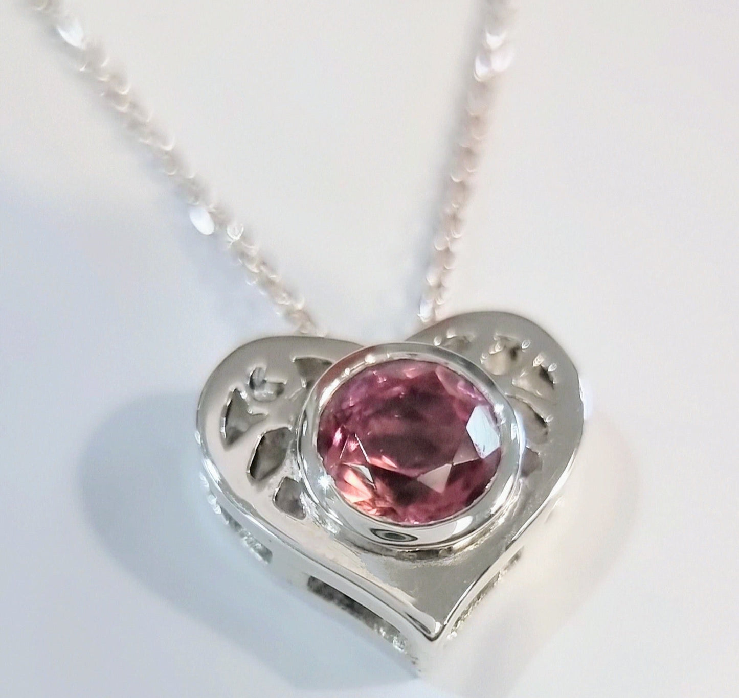 Natural Pink Tourmaline Heart Necklace