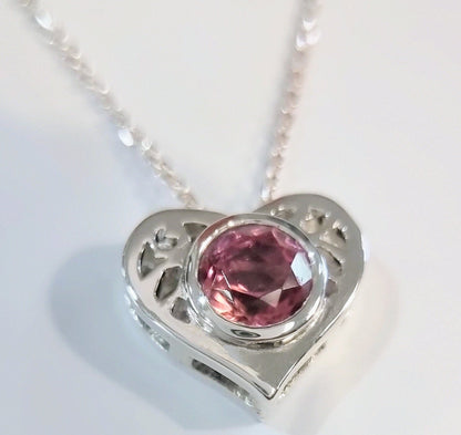 Natural Pink Tourmaline Heart Necklace