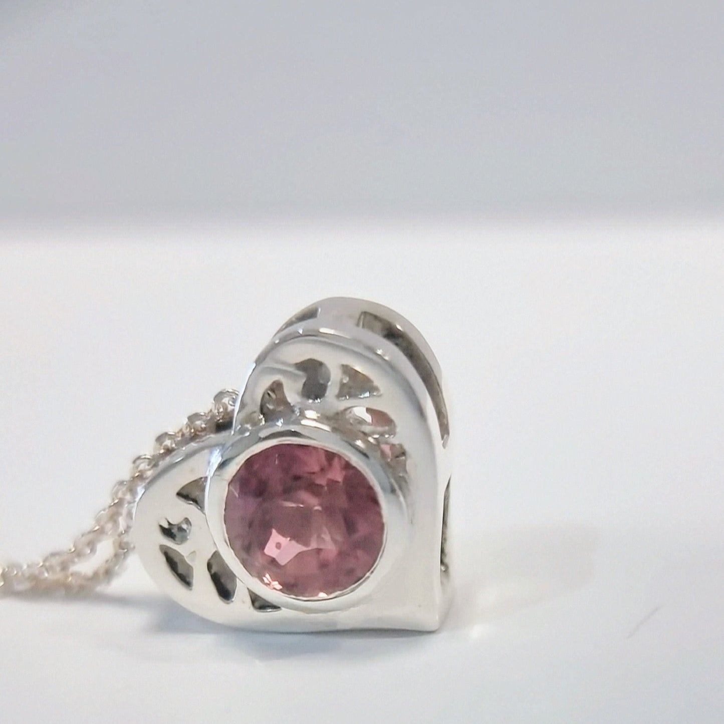 Natural Pink Tourmaline Heart Necklace