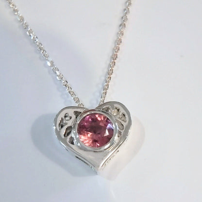 Natural Pink Tourmaline Heart Necklace