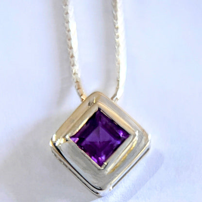 Handmade Square Cut Amethyst Necklace Pendant