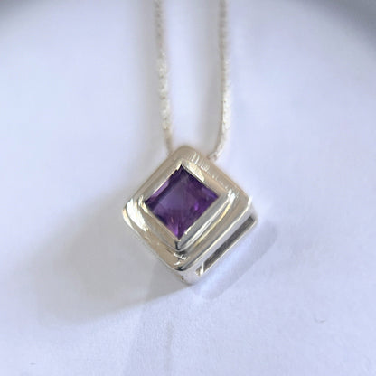 Handmade Square Cut Amethyst Necklace Pendant