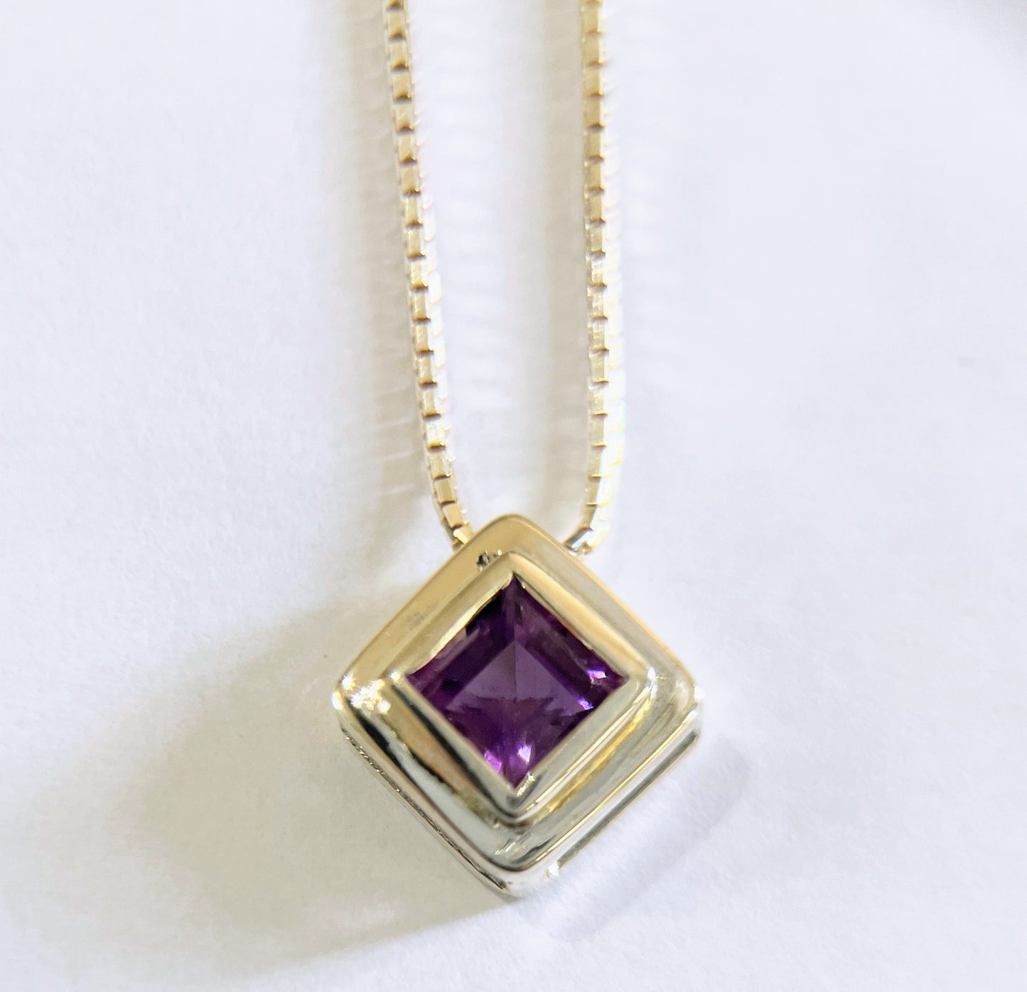 Handmade Square Cut Amethyst Necklace Pendant