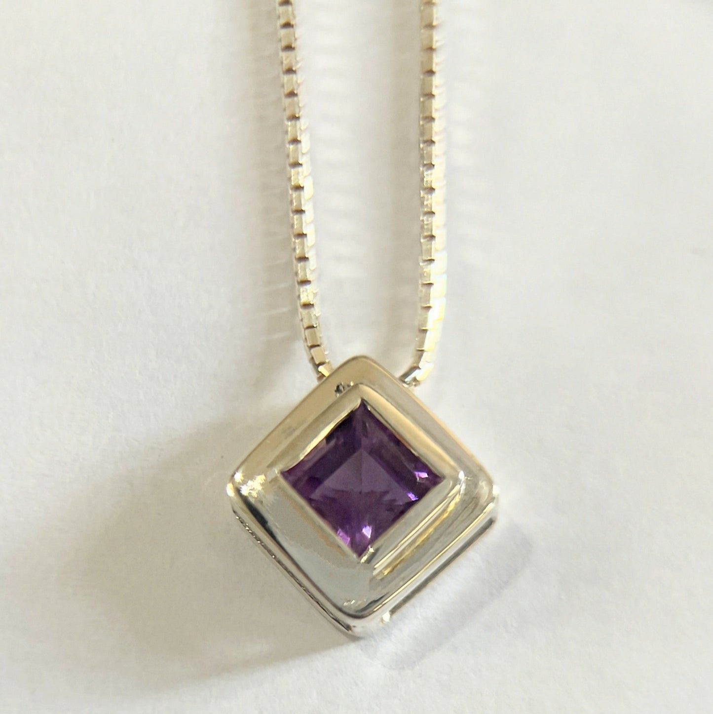 Handmade Square Cut Amethyst Necklace Pendant