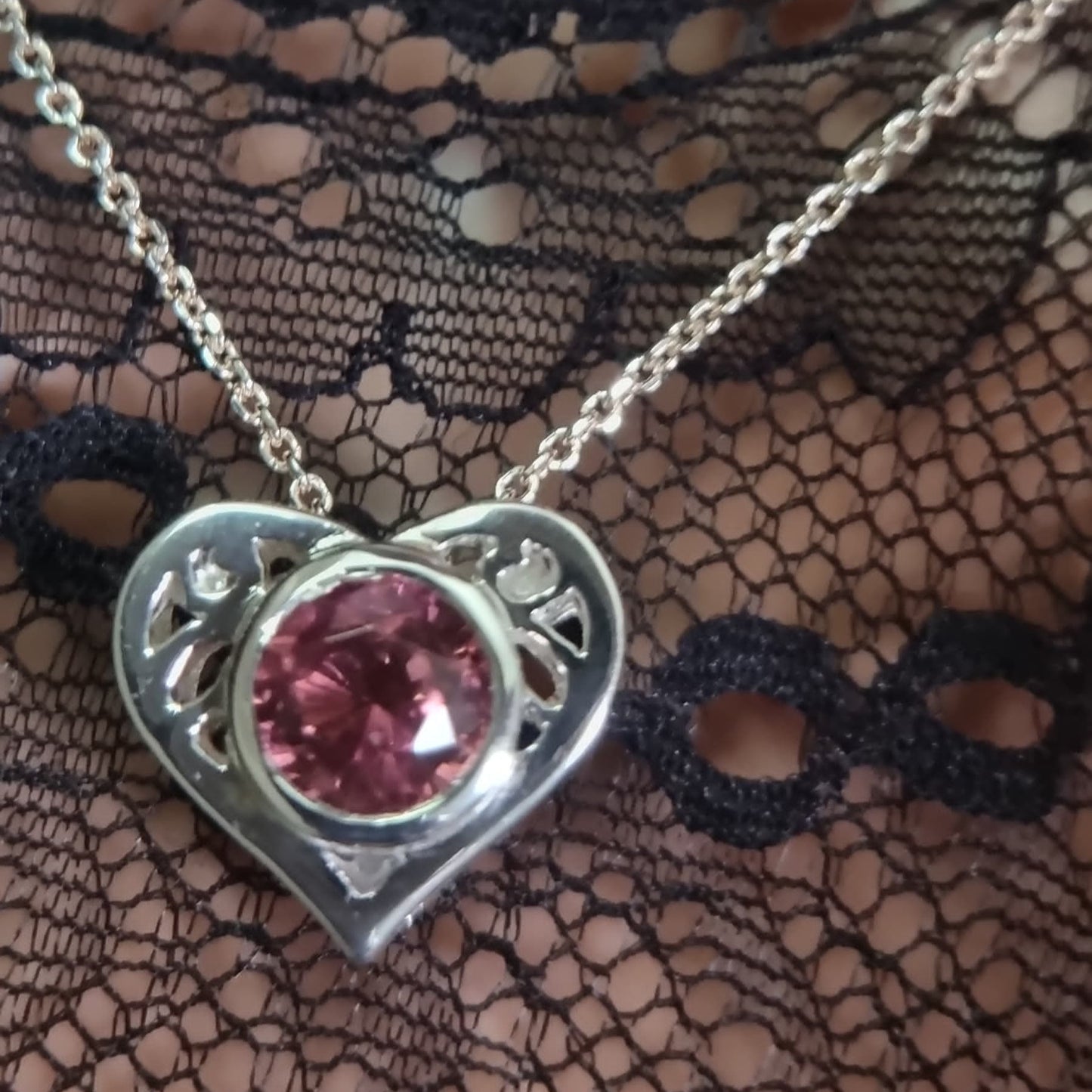 Natural Pink Tourmaline Heart Necklace