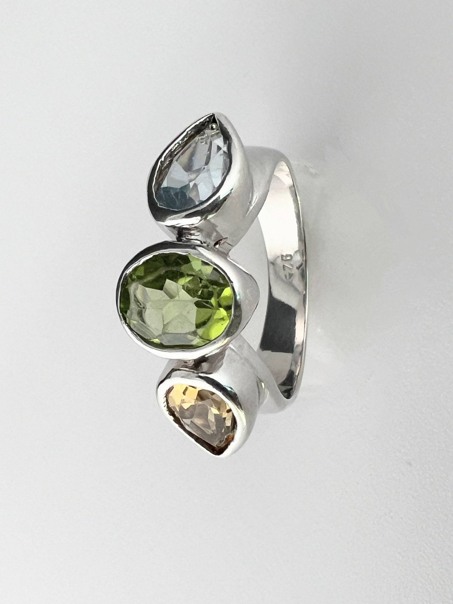 Tri-Gemstone Peridot, Citrine & Topaz Dome Ring