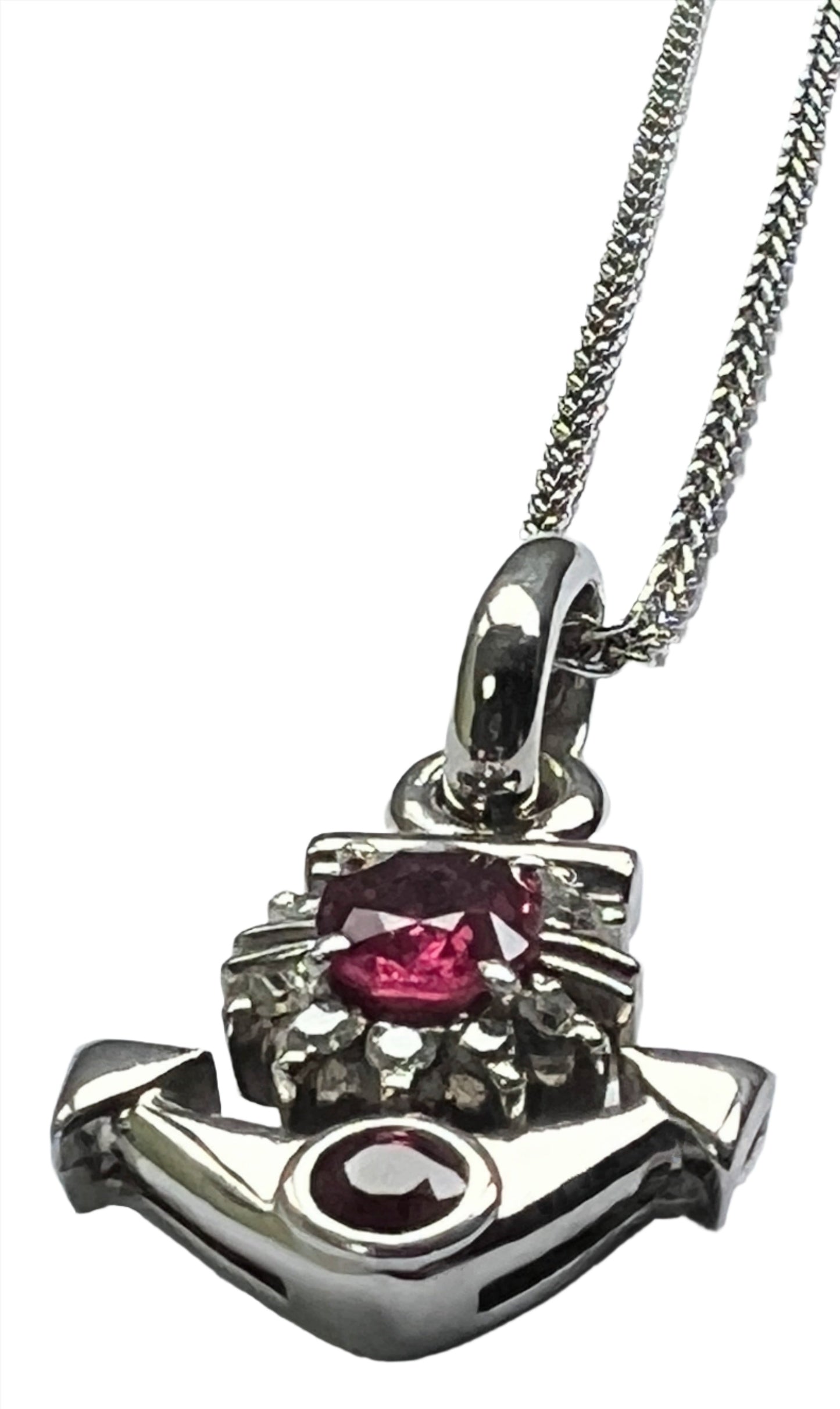 Certified 1.5ctw Natural Ruby and Diamond Platinum Anchor Pendant Necklace