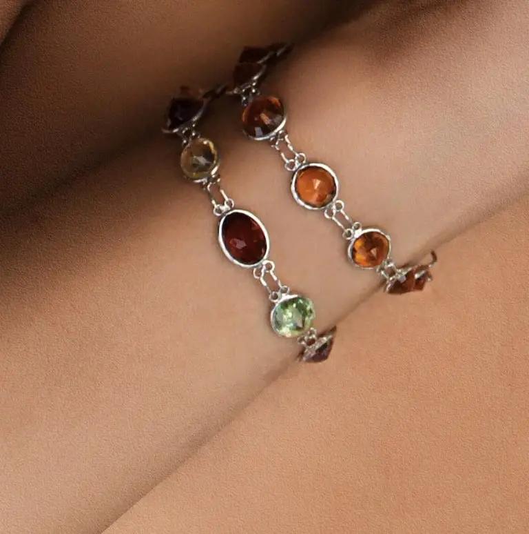 Natural Brown Orange Hessonite Garnet Tennis Bracelet  