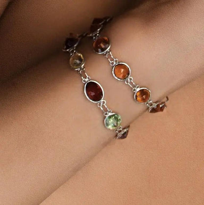 Natural Brown Orange Hessonite Garnet Tennis Bracelet  