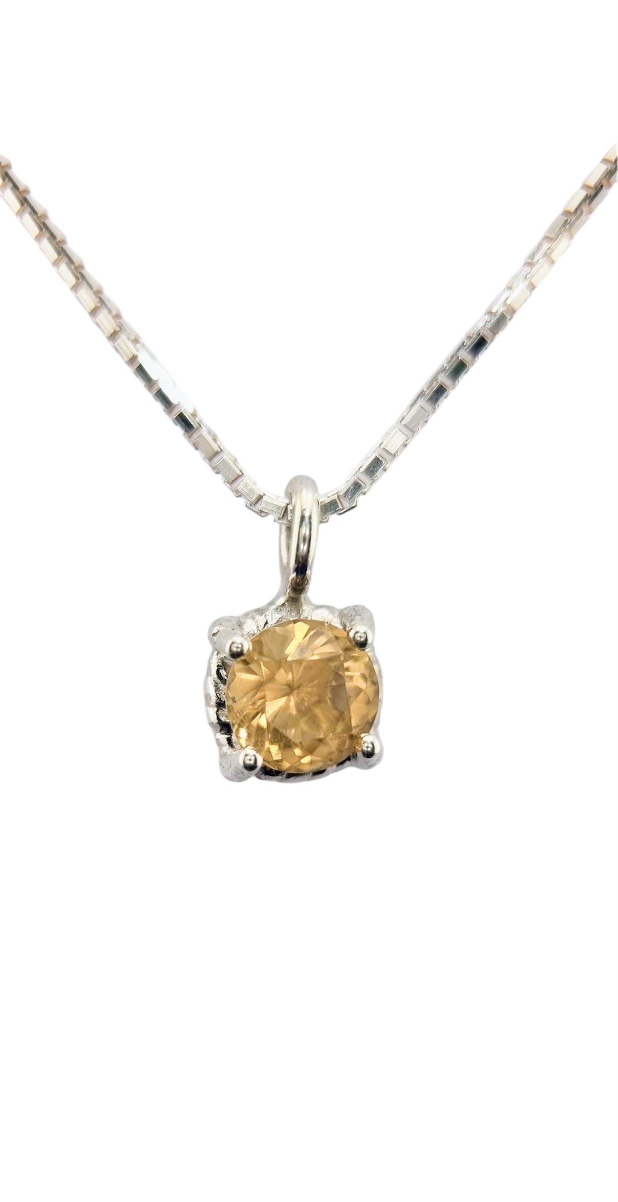 6mm Round Citrine Twist Dainty Pendant in Sterling Silver with Italian Chain