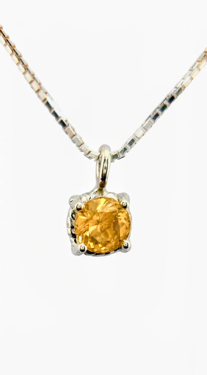 6mm Round Citrine Twist Dainty Pendant in Sterling Silver with Italian Chain