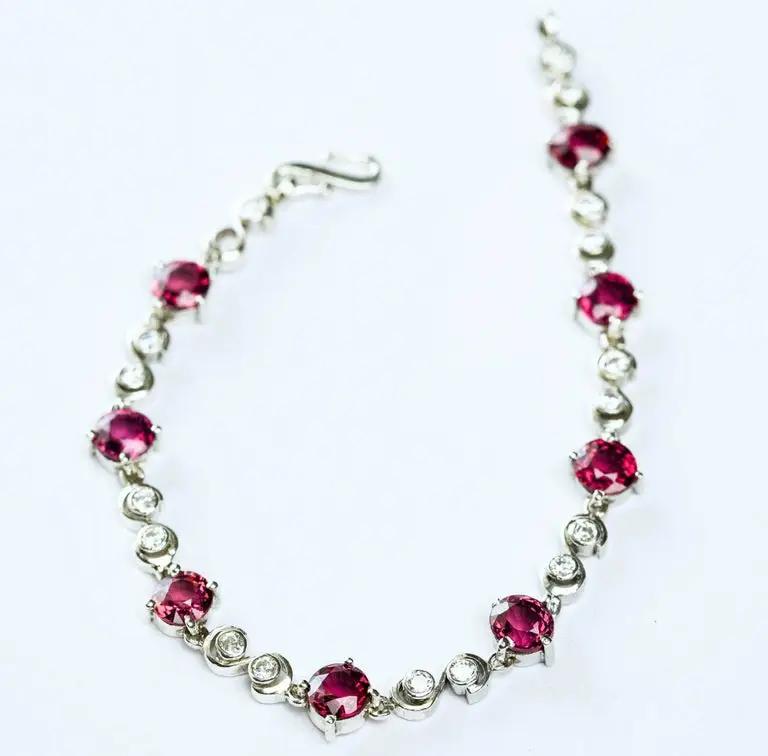 Round Pink Tourmaline Tennis Bracelet October Birthstone