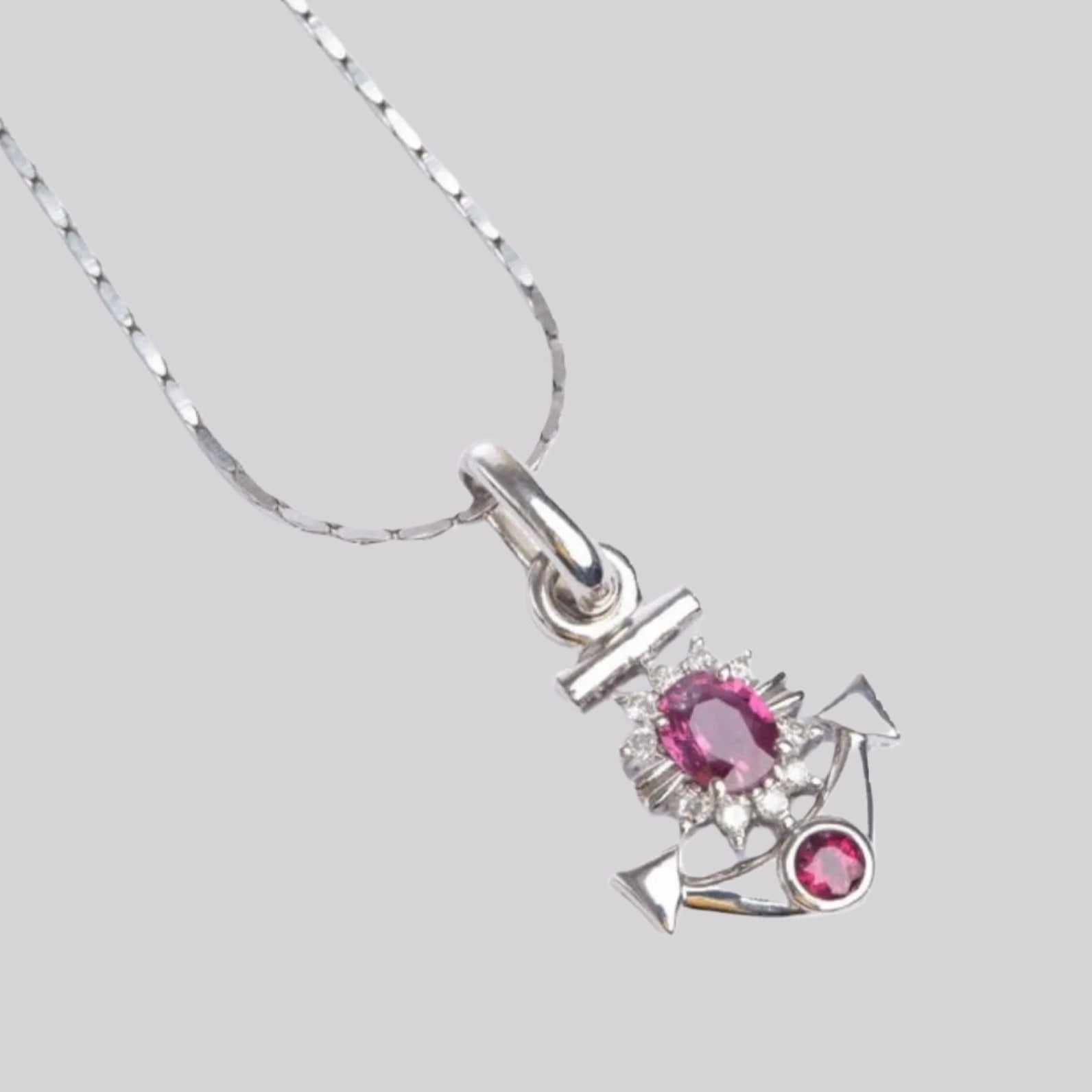 1.5ct Ruby and Diamond Platinum Anchor Pendant Necklace