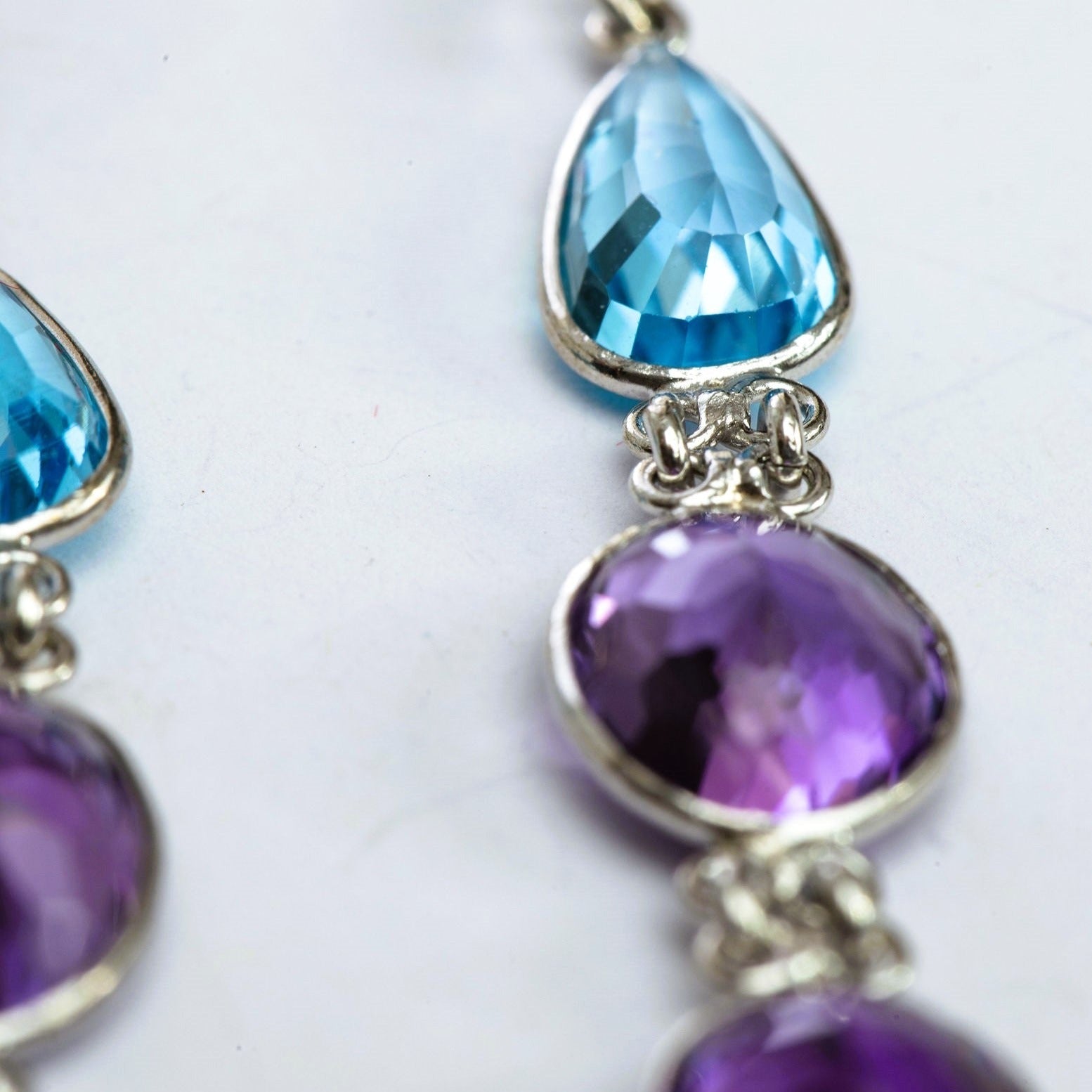 6ctw Blue Topaz Amethyst Dangle Silver Earrings Platinum 