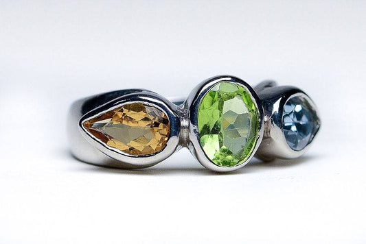 Tri-Gemstone Peridot, Citrine & Topaz Dome Ring