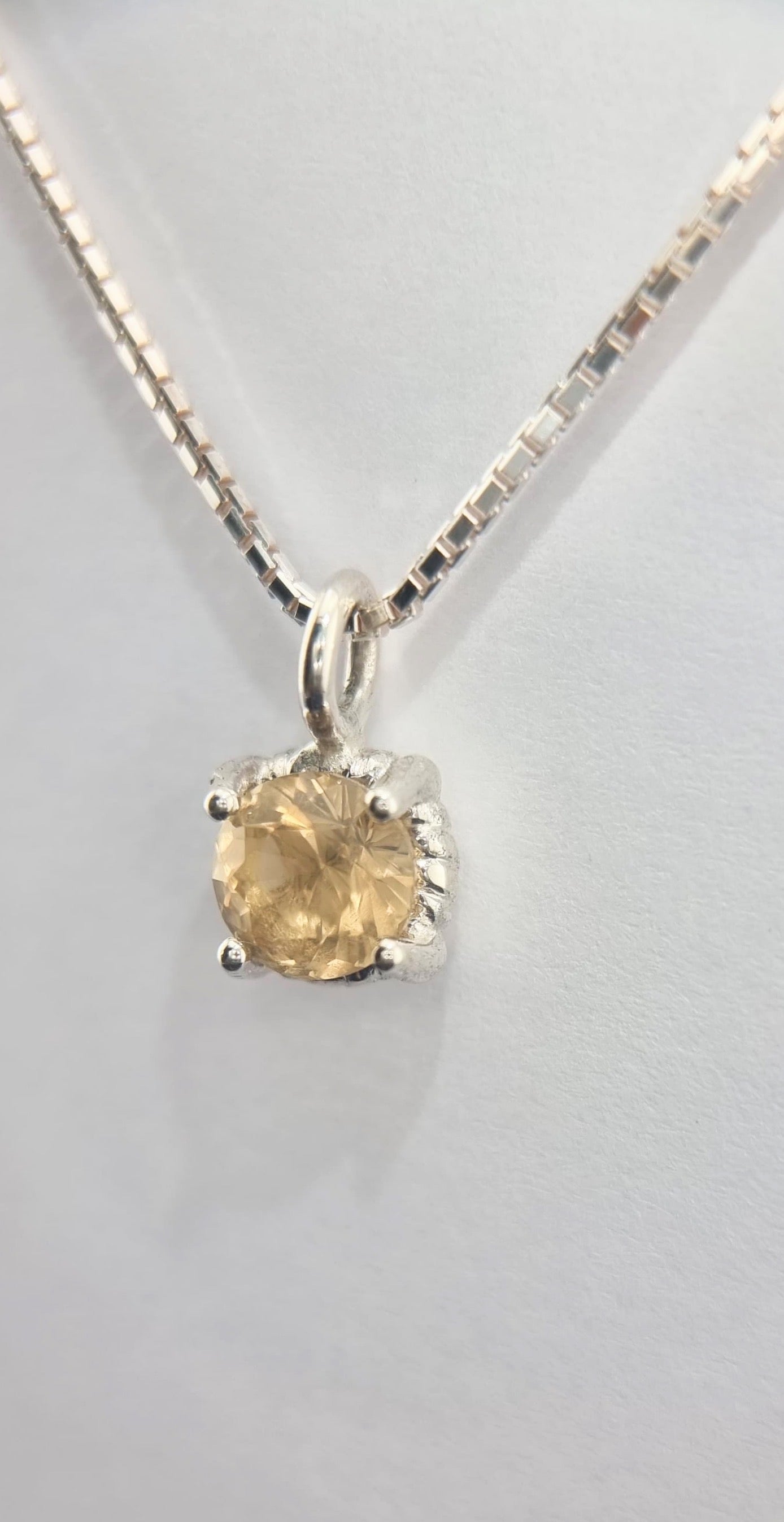 6mm Round Citrine Twist Dainty Pendant in Sterling Silver with Italian Chain