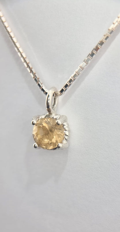 6mm Round Citrine Twist Dainty Pendant in Sterling Silver with Italian Chain