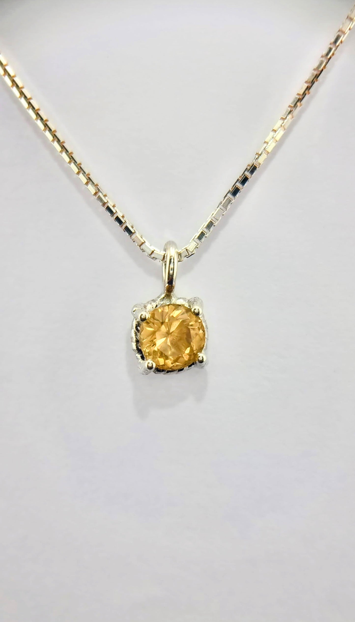 6mm Round Citrine Twist Dainty Pendant in Sterling Silver with Italian Chain