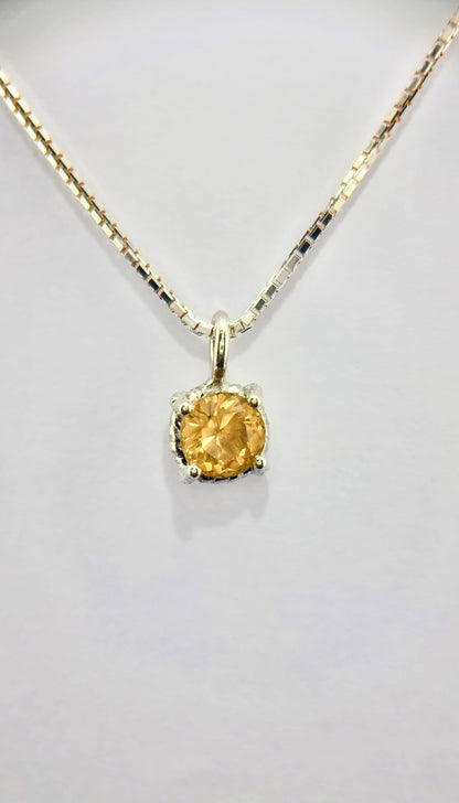 6mm Round Citrine Twist Dainty Pendant in Sterling Silver with Italian Chain