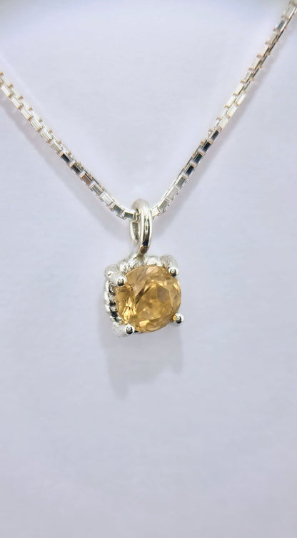 6mm Round Citrine Twist Dainty Pendant in Sterling Silver with Italian Chain