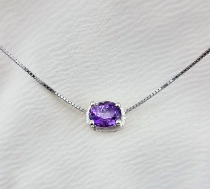 Oval-Cut Amethyst Pendant Necklace in Sterling Silver