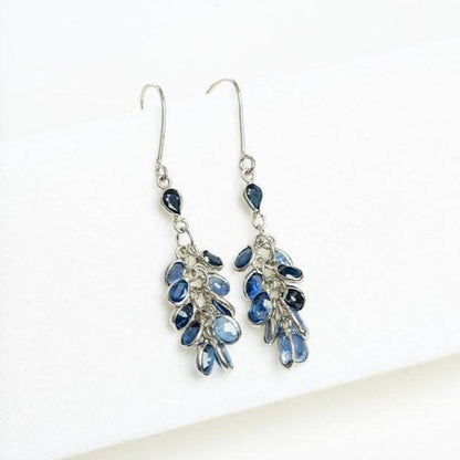 Natural Origin Blue Sapphire Cluster Earrings