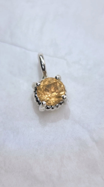 6mm Round Citrine Twist Dainty Pendant in Sterling Silver with Italian Chain