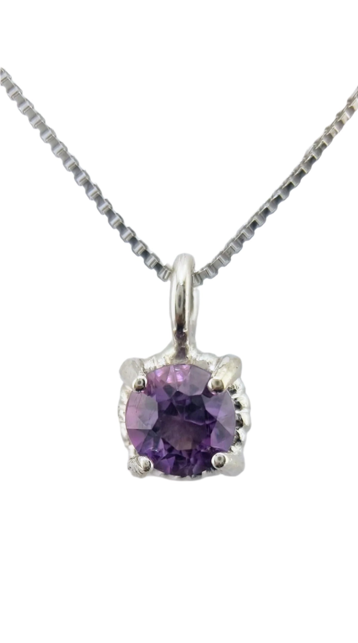 Dainty 6mm Round Amethyst Twist Pendant in Sterling Silver with Italian Chain