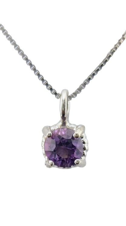 Dainty 6mm Round Amethyst Twist Pendant in Sterling Silver with Italian Chain
