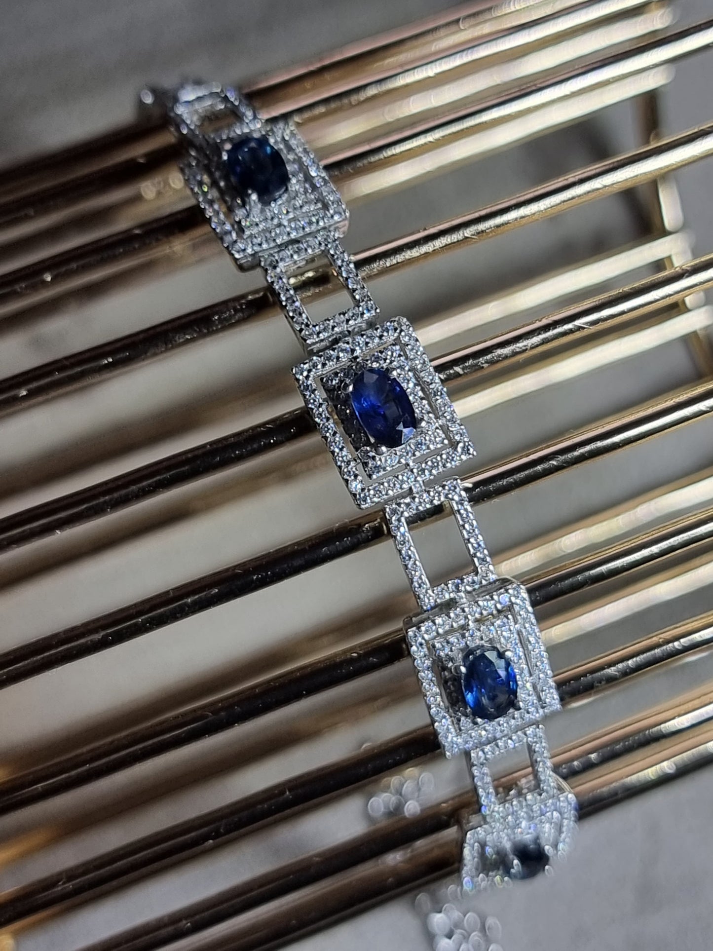 2.6ct Natural Blue Sapphire  Platinum Sterling Silver Tennis Bracelet