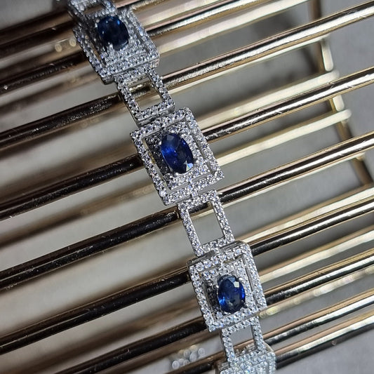 2.6ct Natural Blue Sapphire  Platinum Sterling Silver Tennis Bracelet