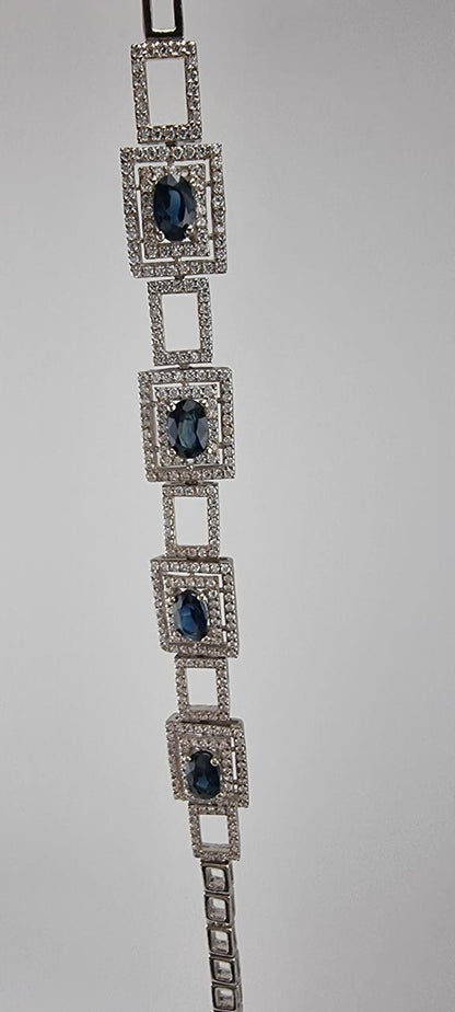 2.6ct Natural Blue Sapphire  Platinum Sterling Silver Tennis Bracelet