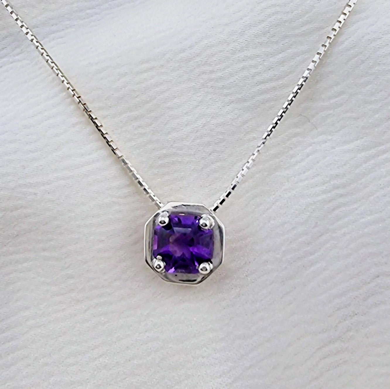 Octagonal Amethyst Pendant Necklace in Sterling Silver