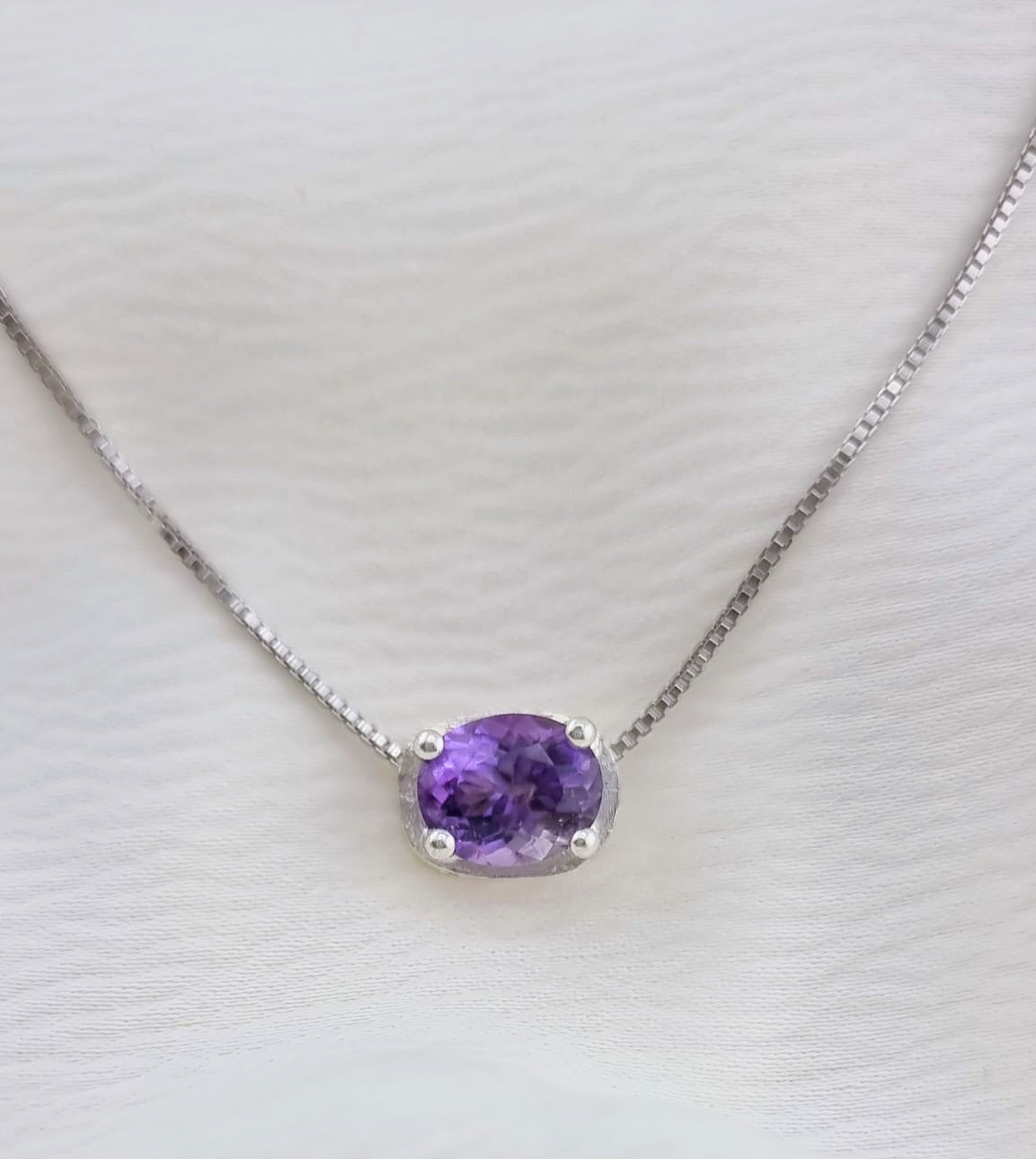 Oval-Cut Amethyst Pendant Necklace in Sterling Silver