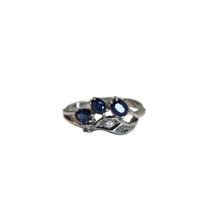 .90ctw Oval Blue Sapphire 3stone Leaf Ring - Hanna Boya