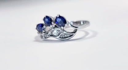 .90ctw Oval Blue Sapphire 3stone Leaf Ring - Hanna Boya