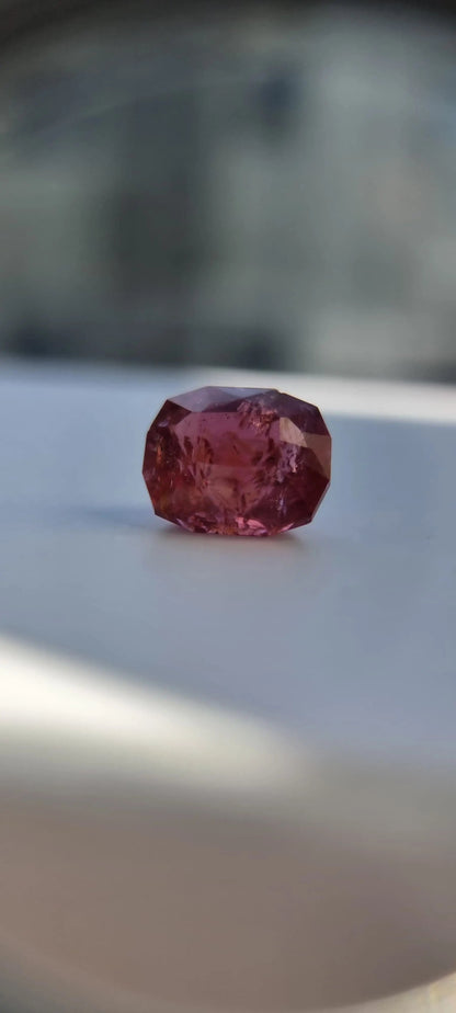 Elegant 7.42ct Pink Tourmaline Gemstone in cushion cut with soft pink glow. A stunning piece for gemstone collectors or jewelry designers.