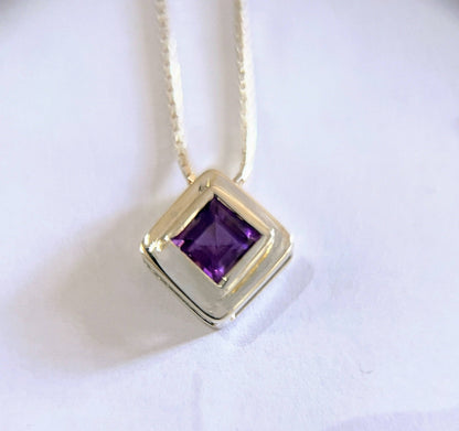 Handmade Square Cut Amethyst Necklace Pendant - Hanna Boya