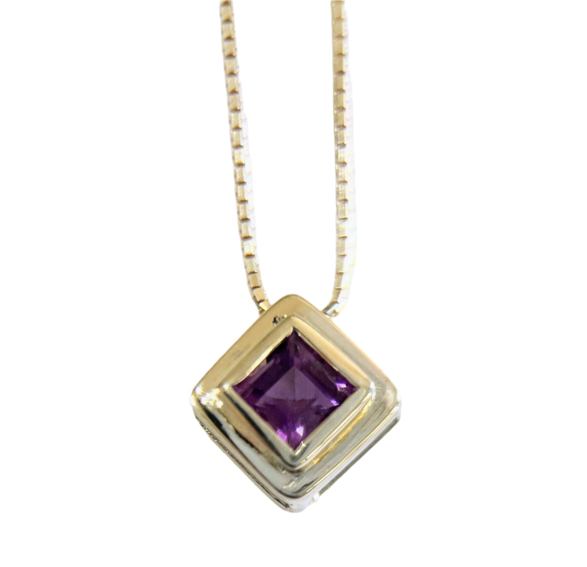 Handmade Square Cut Amethyst Necklace Pendant - Hanna Boya