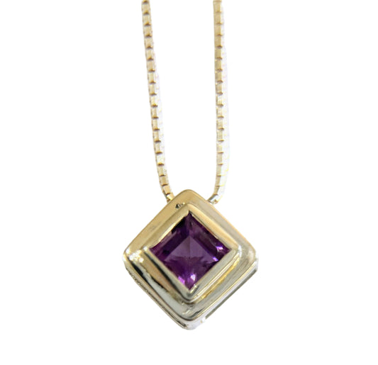 Handmade Square Cut Amethyst Necklace Pendant - Hanna Boya