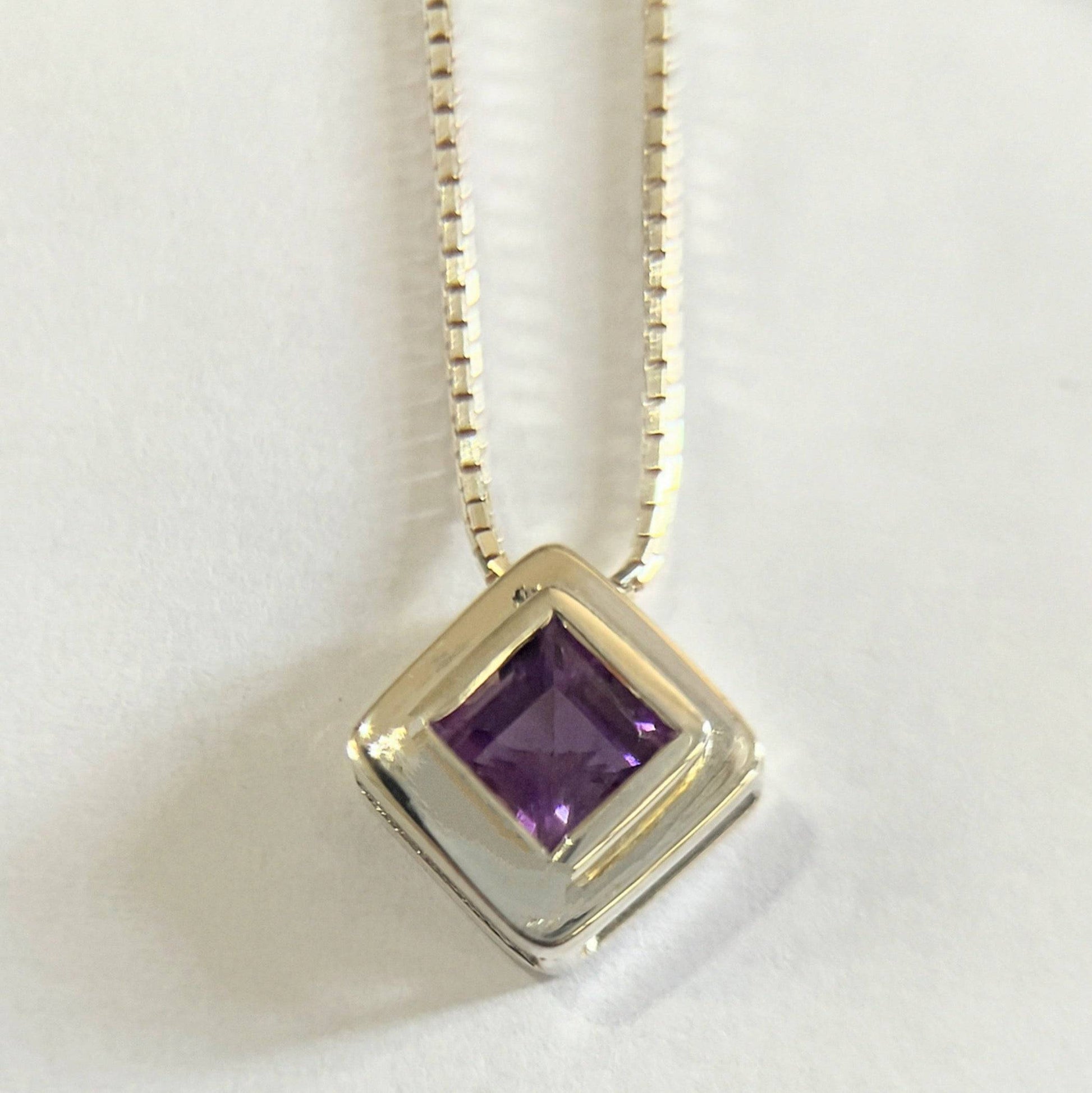 Handmade Square Cut Amethyst Necklace Pendant - Hanna Boya