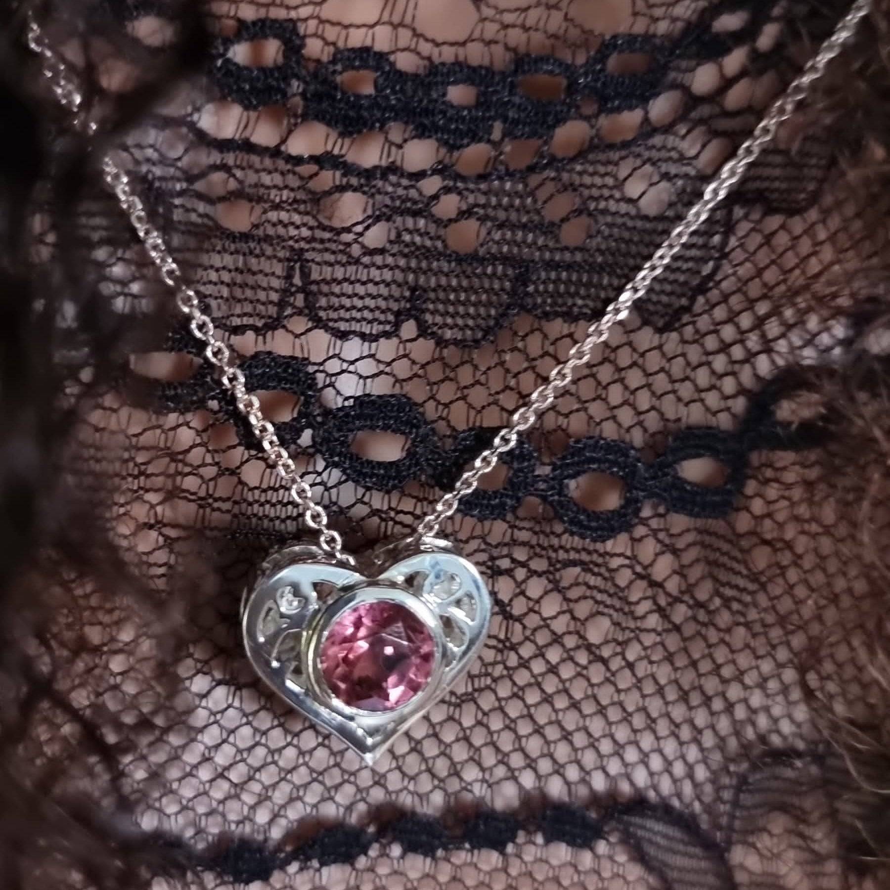 Natural Pink Tourmaline Heart Necklace - Hanna Boya