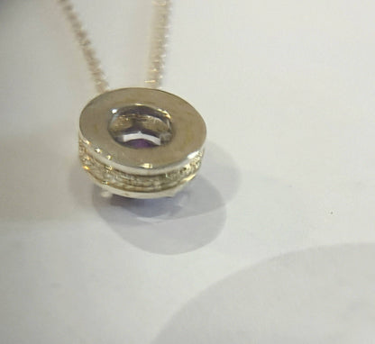 Natural Round Amethyst Necklace Pendant Textured Sterling Silver - Hanna Boya