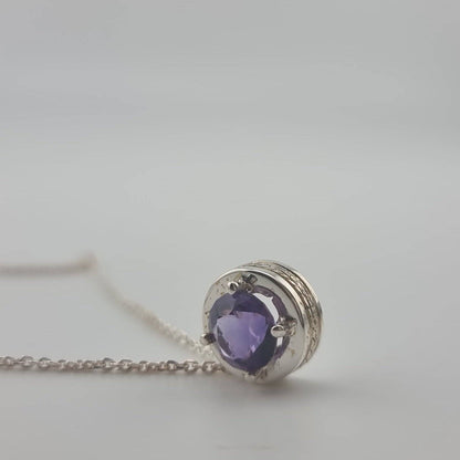Natural Round Amethyst Necklace Pendant Textured Sterling Silver - Hanna Boya