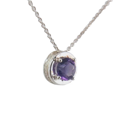 Natural Round Amethyst Necklace Pendant Textured Sterling Silver - Hanna Boya