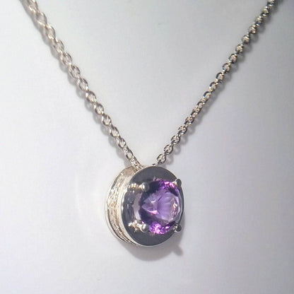 Natural Round Amethyst Necklace Pendant Textured Sterling Silver - Hanna Boya