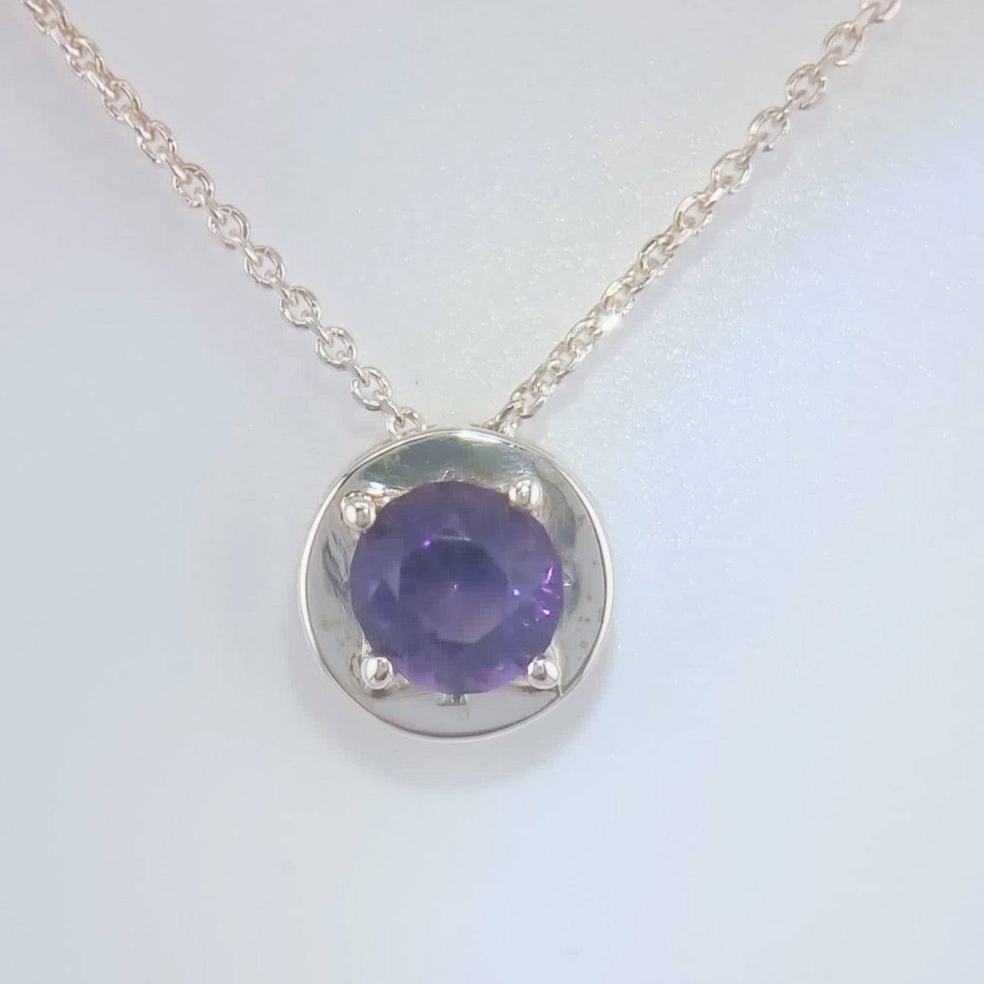 Natural Round Amethyst Necklace Pendant Textured Sterling Silver - Hanna Boya