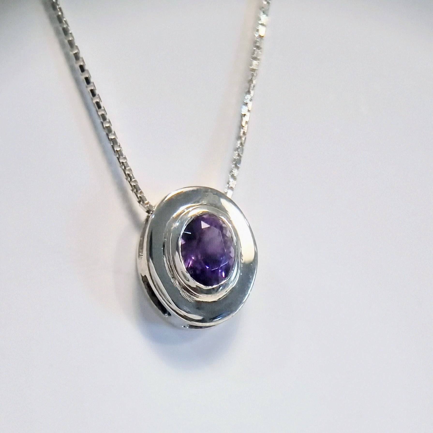Oval-Cut Amethyst Pendant Necklace in Sterling Silver - Hanna Boya