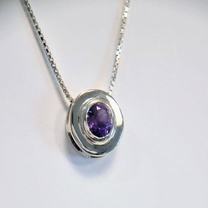 Oval-Cut Amethyst Pendant Necklace in Sterling Silver - Hanna Boya