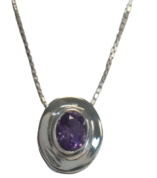 Oval-Cut Amethyst Pendant Necklace in Sterling Silver - Hanna Boya